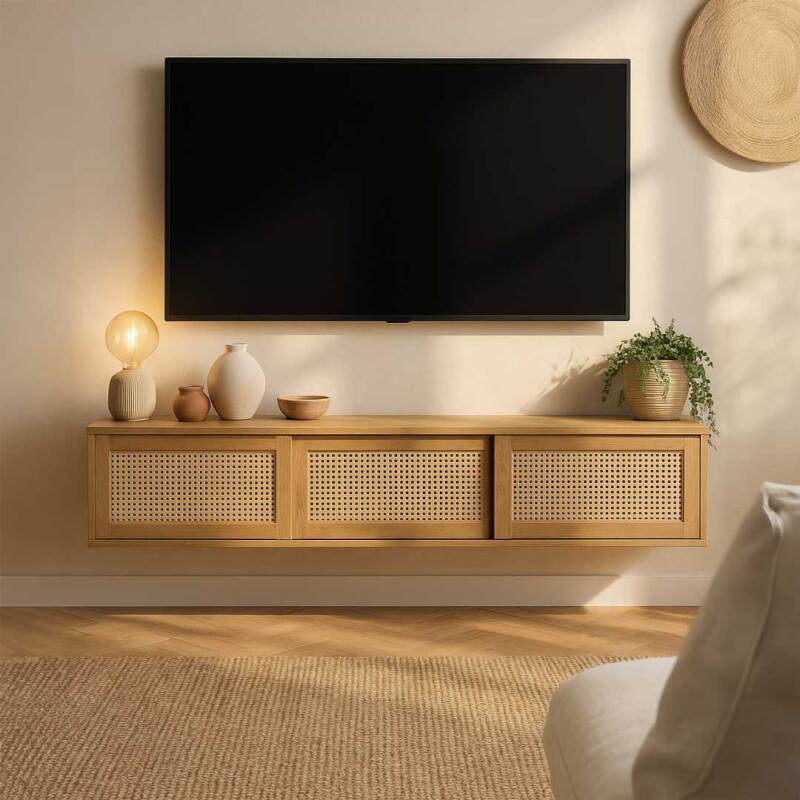 Hängendes TV-Möbel, heller Holzoptik,160 cm, Bohème-Stil