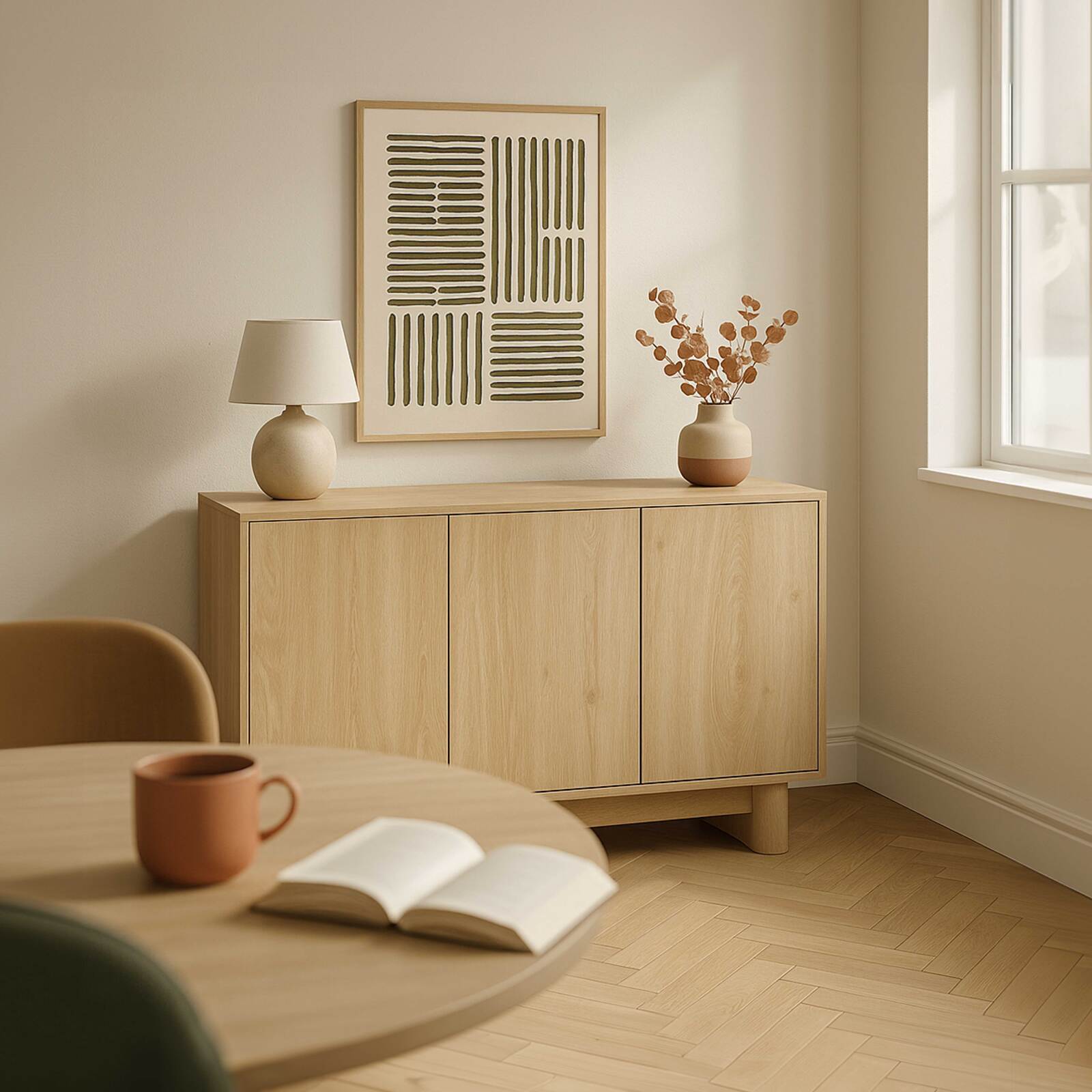 Büfett Holzoptik, Skandinavisches,  3 Türen,120 cm 