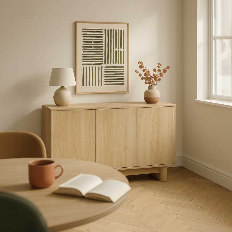 Büfett Holzoptik, Skandinavisches,  3 Türen,120 cm 