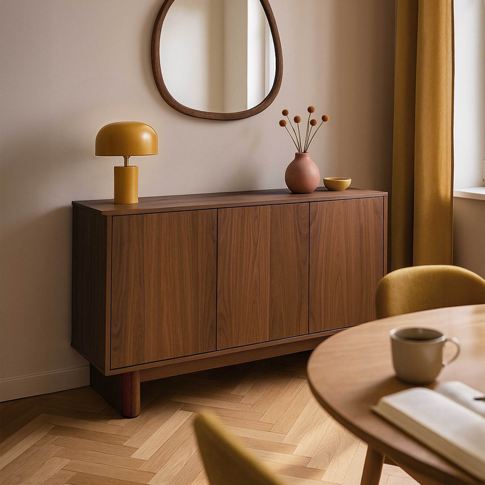 Büfett Holzoptik, Skandinavisches,  3 Türen,120 cm 