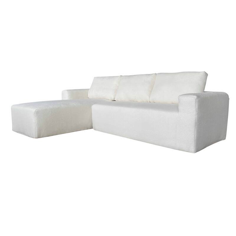 Ecksofa 4-Sitzer aus Frottee stoff mit Chaiselongue rechts und Kissen
