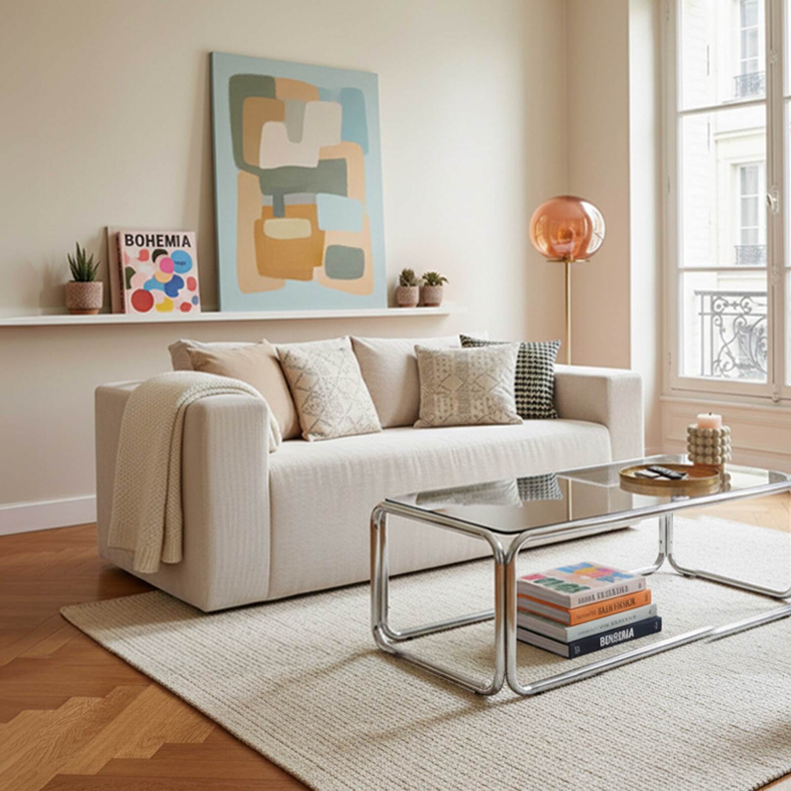 Sofa 2-Sitzer aus geripptem Stoff mit Kissen