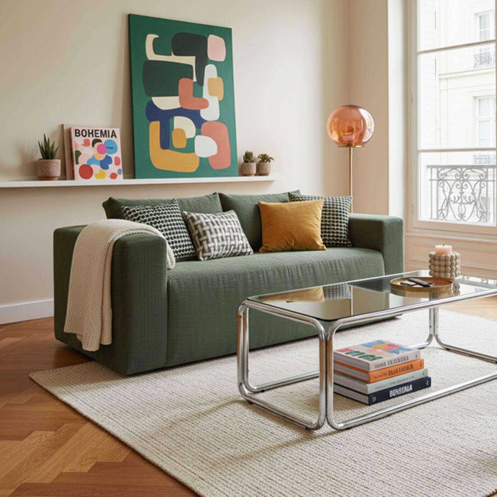 Sofa 2-Sitzer aus geripptem Stoff mit Kissen