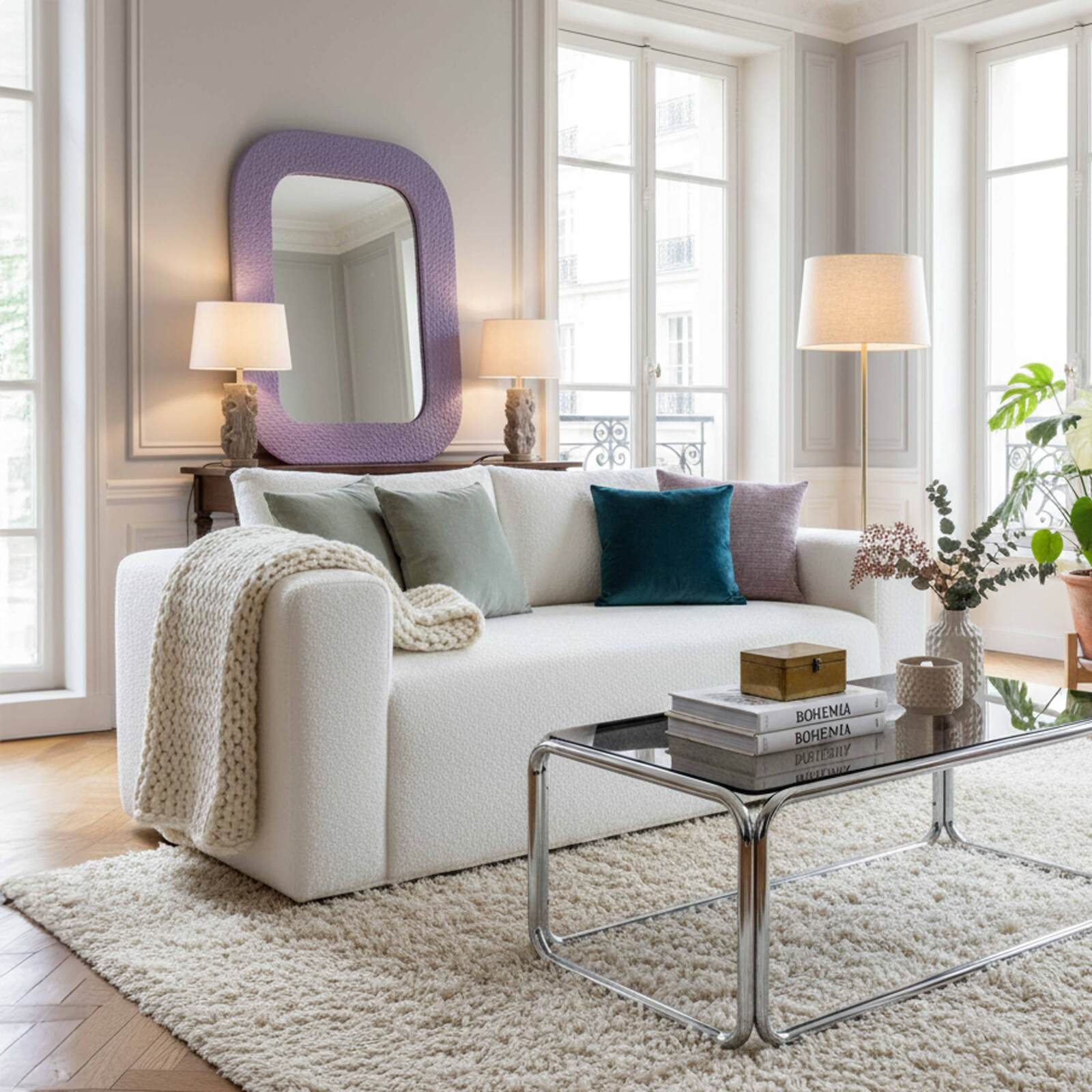 Sofa 2-Sitzer aus Frotteestoff mit Kissen