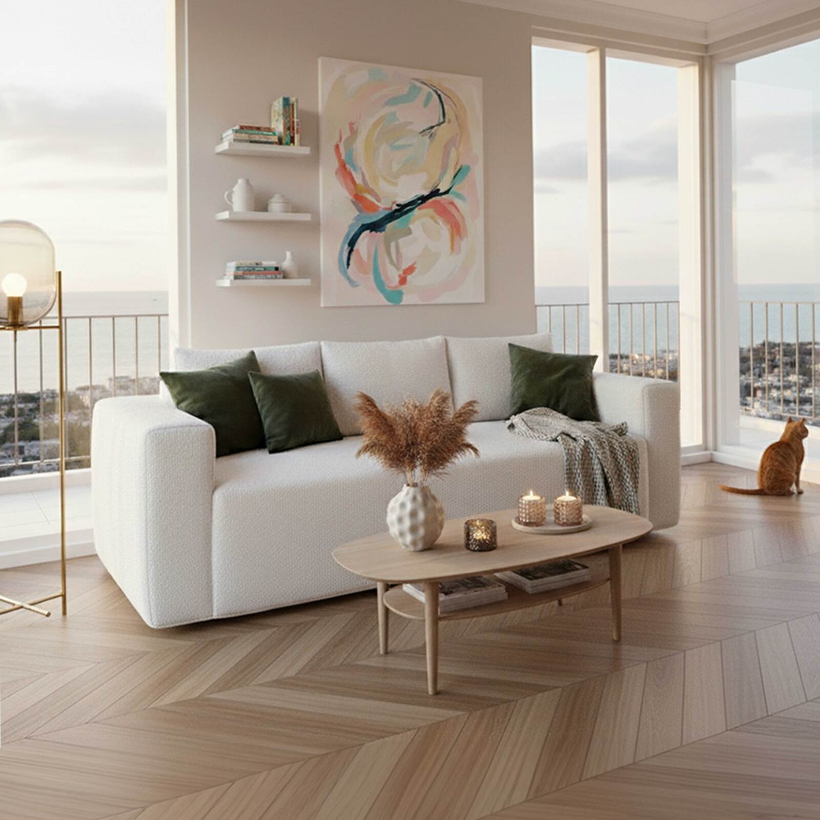 Sofa 3-Sitzer aus Frotteestoff mit Kissen