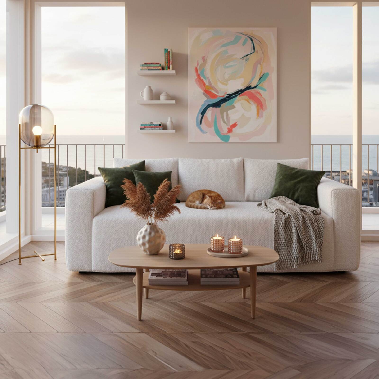 Sofa 3-Sitzer aus Frotteestoff mit Kissen