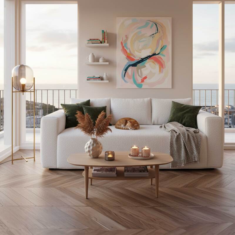 Sofa 3-Sitzer aus Frotteestoff mit Kissen