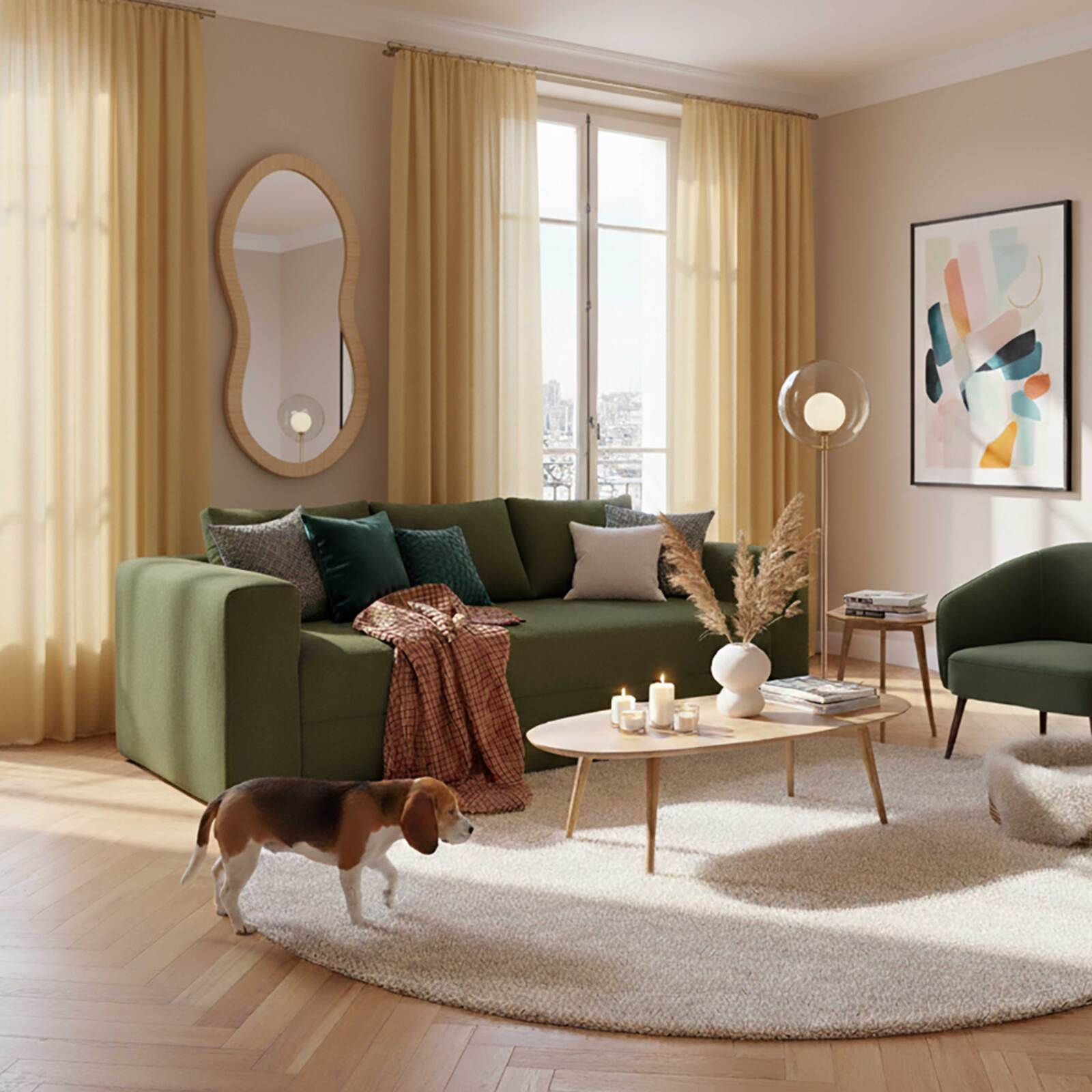 Sofa 3-Sitzer aus Frotteestoff mit Kissen