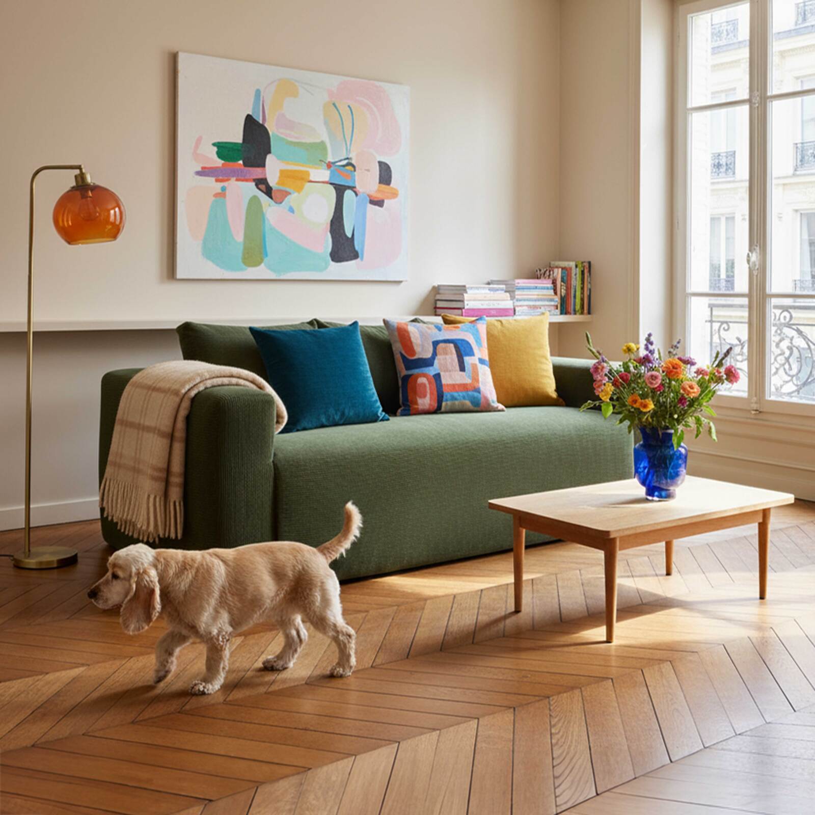 Sofa 3-Sitzer aus geripptem Stoff mit Kissen