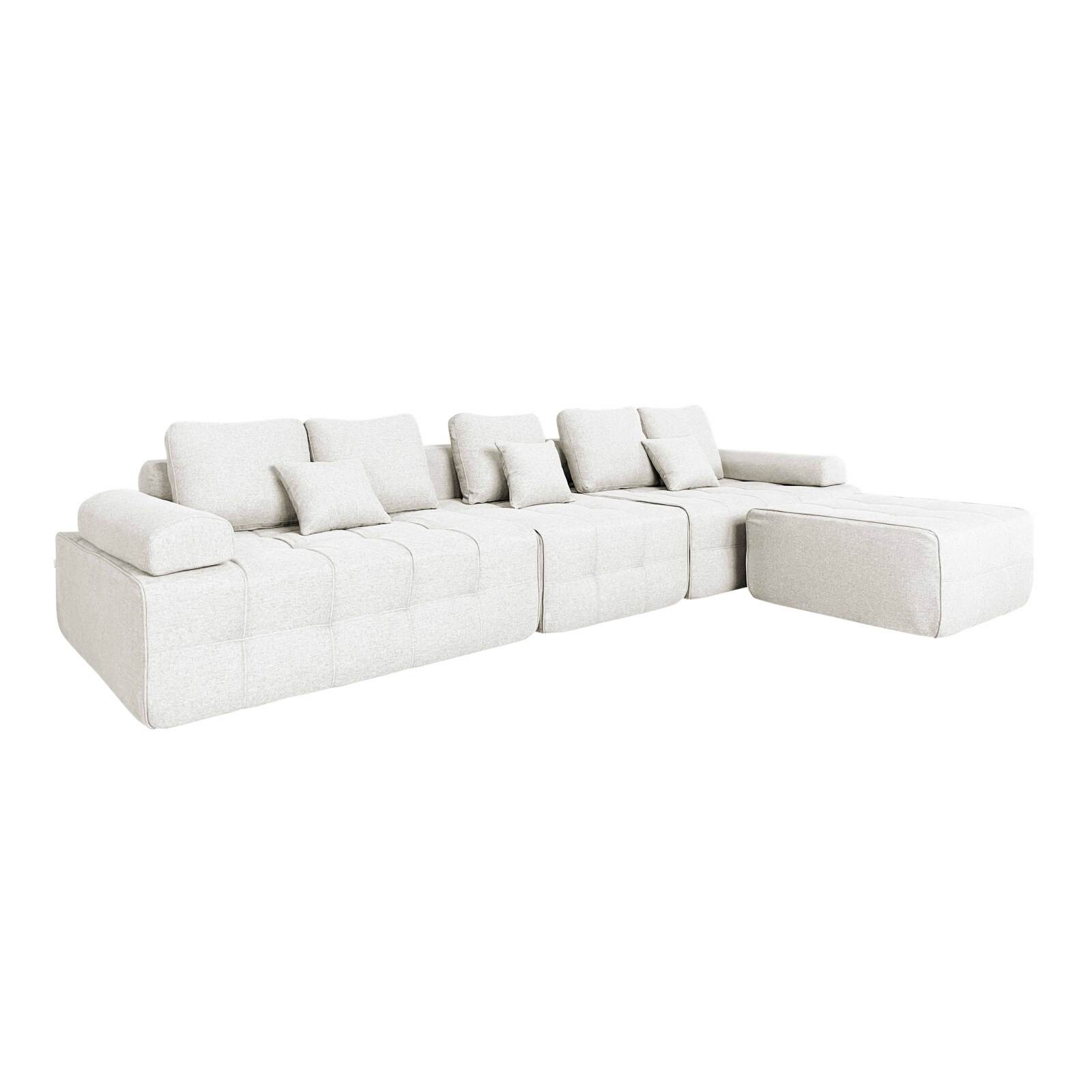 Sofa 5-Sitzer aus Stoff mit Hocker und Kissen