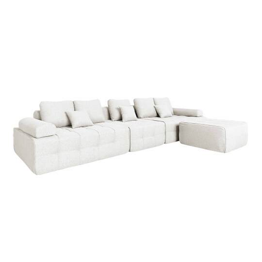 Modulares Sofa 5-Sitzer aus Stoff mit Hocker und Kissen | Oviala