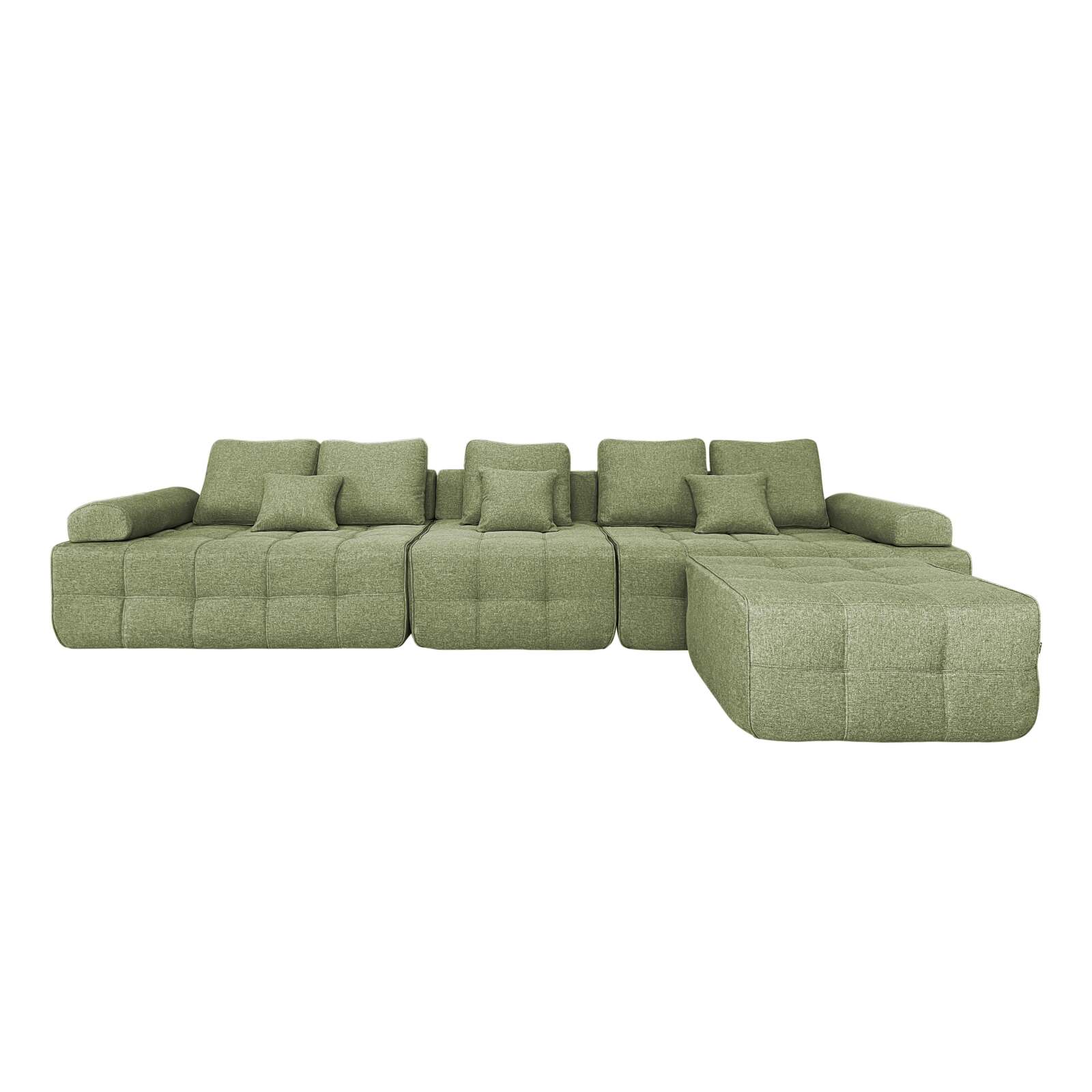Sofa 5-Sitzer aus Stoff mit Hocker und Kissen