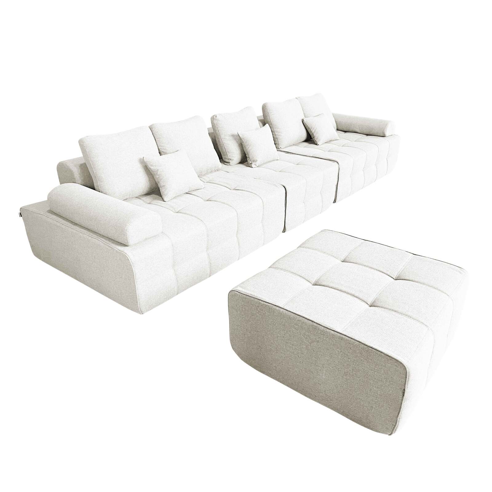 Sofa 5-Sitzer aus Stoff mit Hocker und Kissen