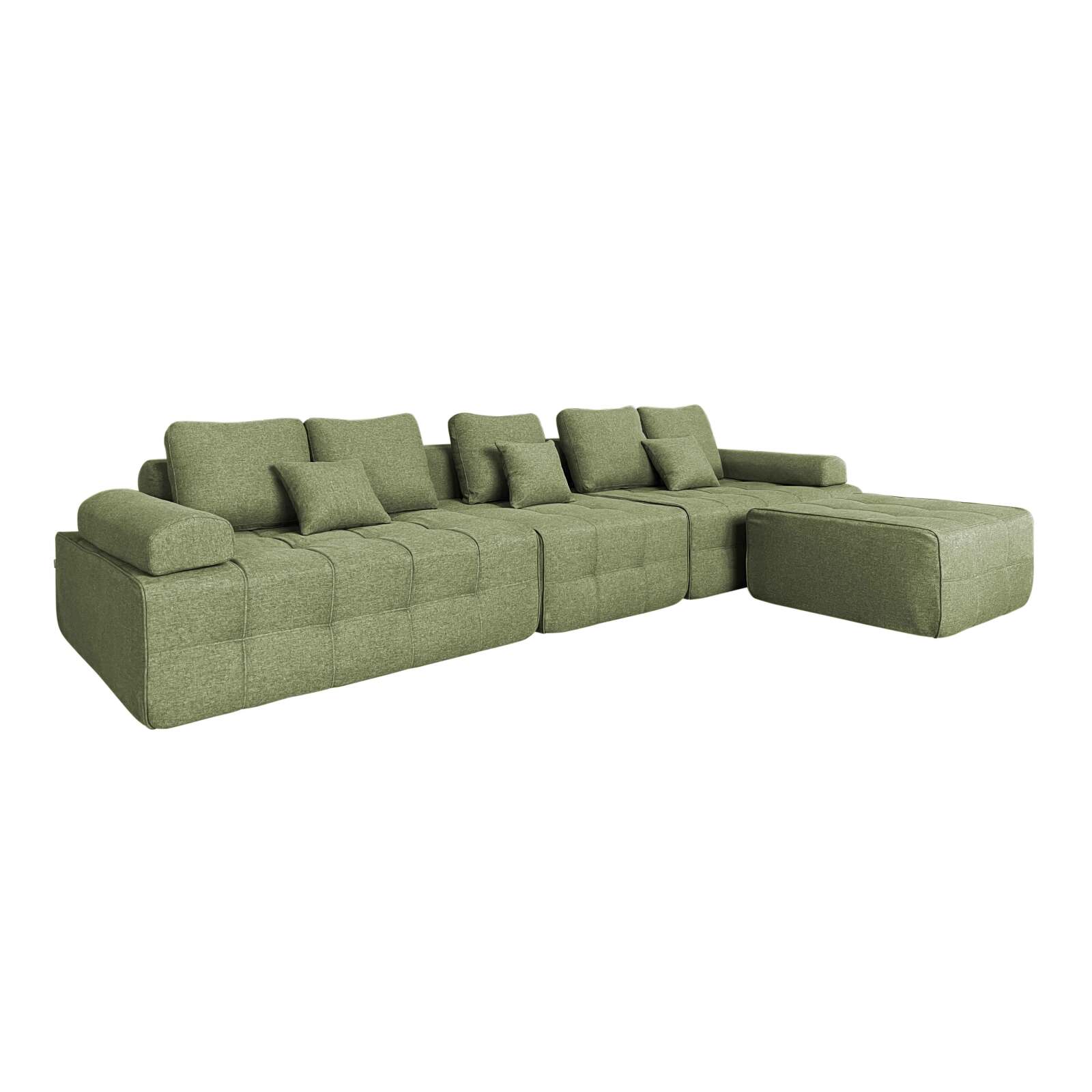 Sofa 5-Sitzer aus Stoff mit Hocker und Kissen