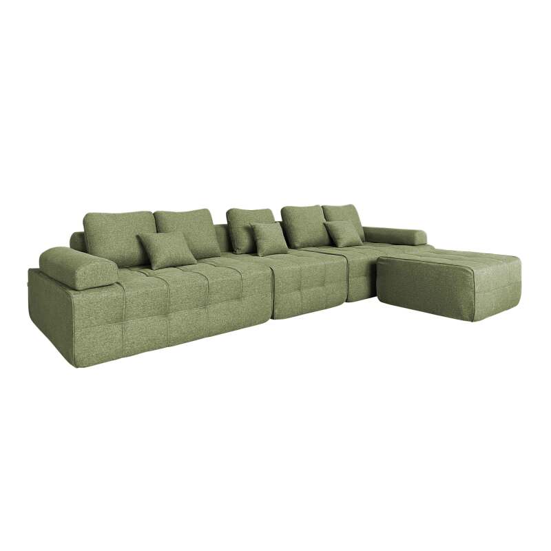 Sofa 5-Sitzer aus Stoff mit Hocker und Kissen