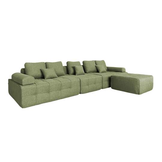 Sofa 5-Sitzer aus Stoff mit Hocker und Kissen