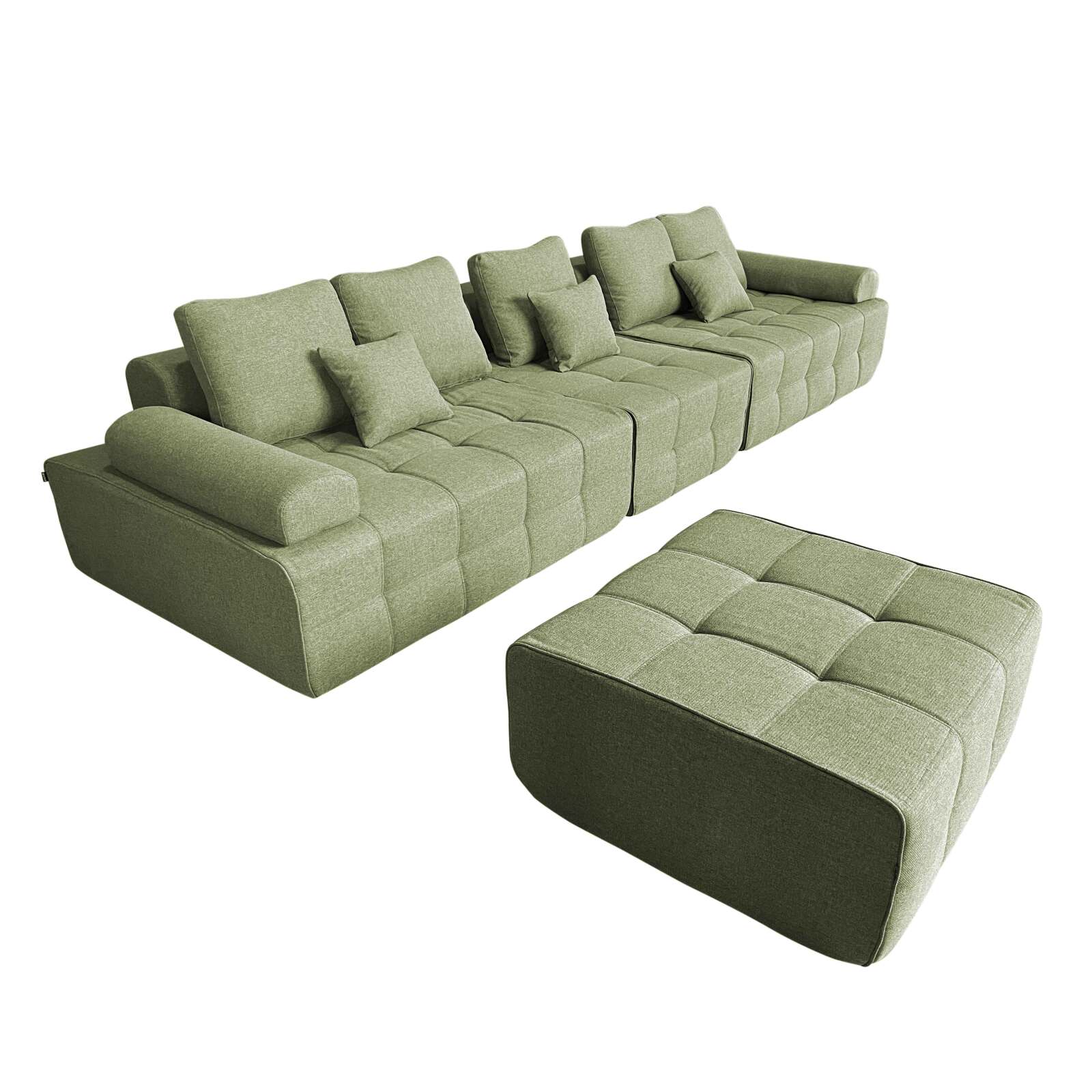 Sofa 5-Sitzer aus Stoff mit Hocker und Kissen