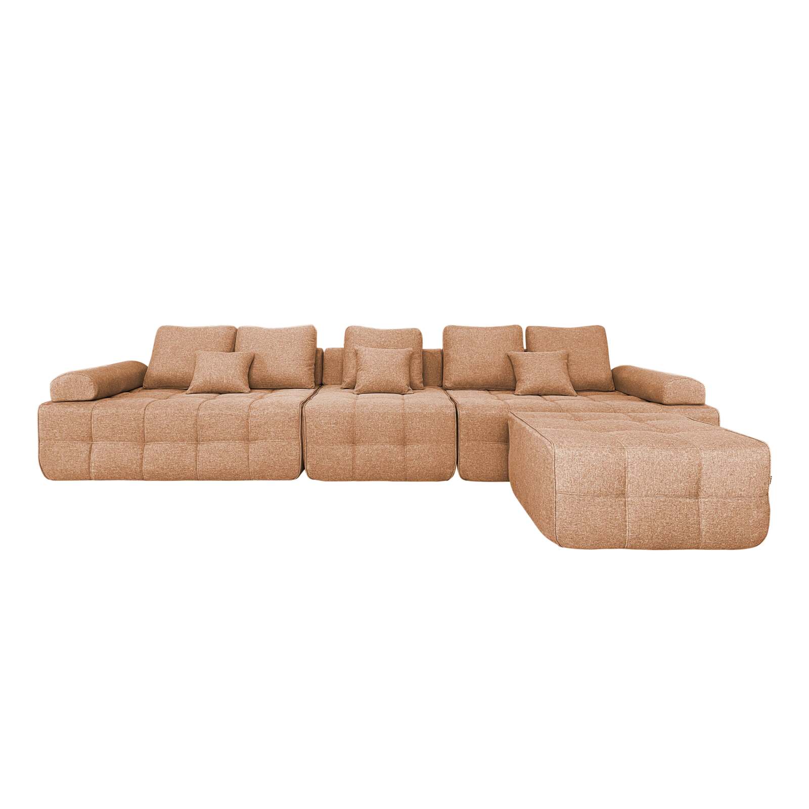 Sofa 5-Sitzer aus Stoff mit Hocker und Kissen