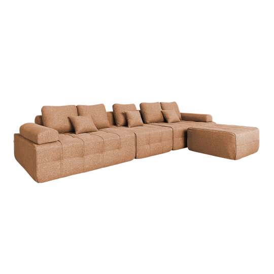 Modulares Sofa 5-Sitzer aus Stoff mit Hocker und Kissen | Oviala