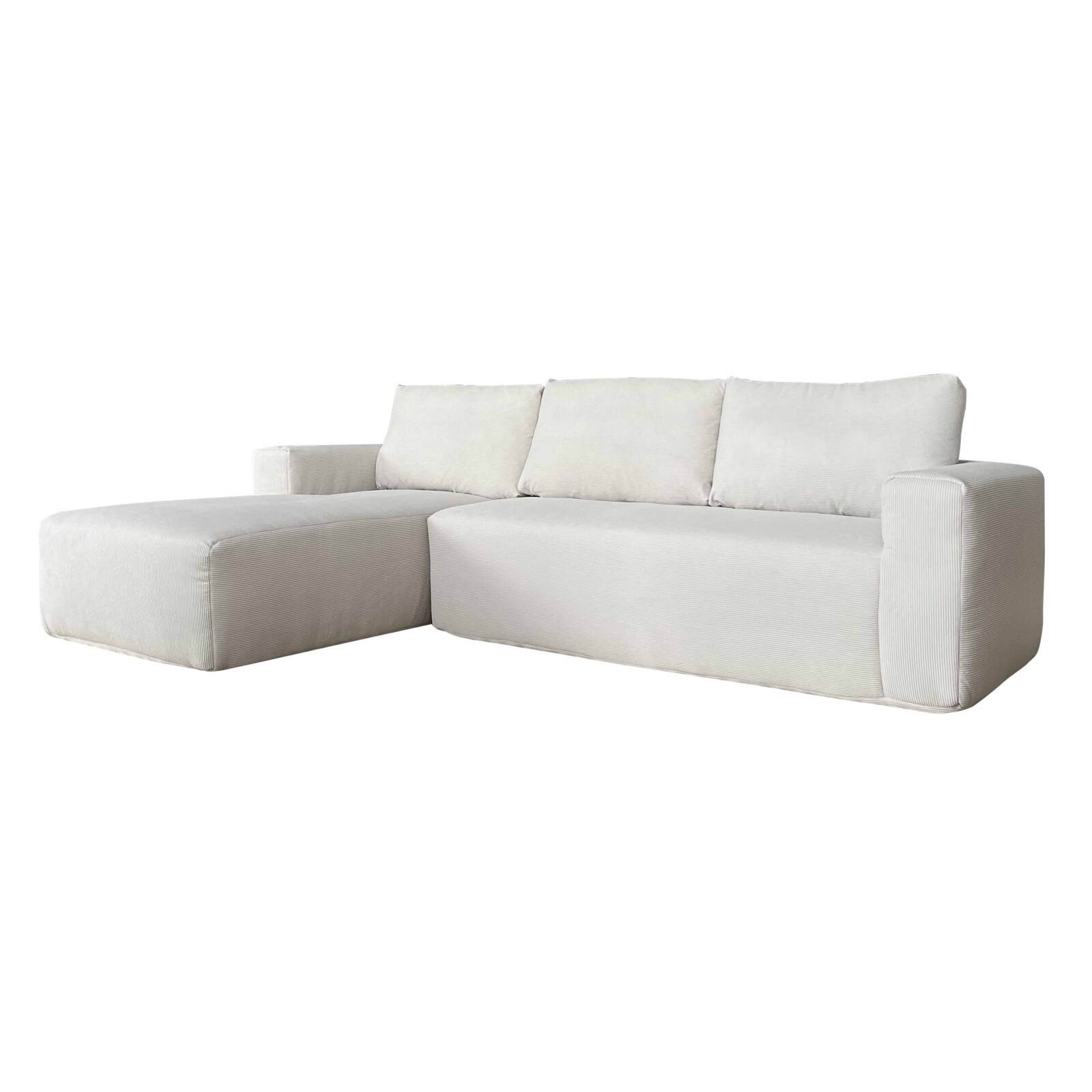 Ecksofa 4-Sitzer aus geripptem stoff mit Chaiselongue links und Kissen