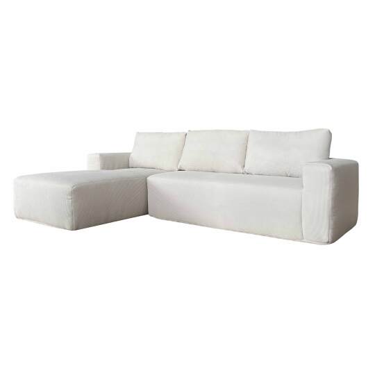 Ecksofa 4-Sitzer aus geripptem stoff mit Chaiselongue links und Kissen | Oviala