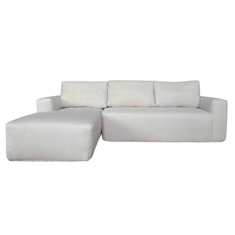 Ecksofa 4-Sitzer aus geripptem stoff mit Chaiselongue links und Kissen