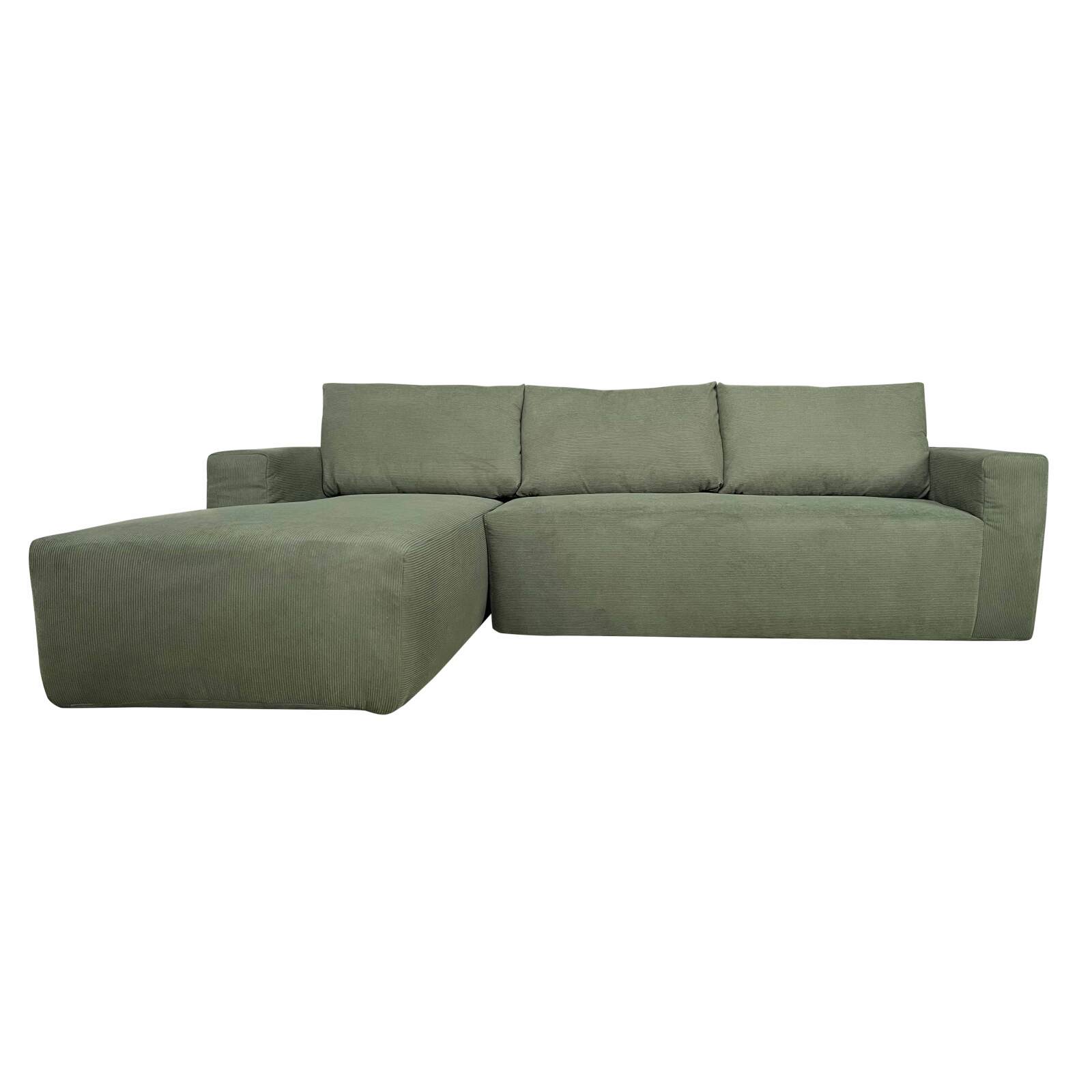 Ecksofa 4-Sitzer aus geripptem stoff mit Chaiselongue links und Kissen
