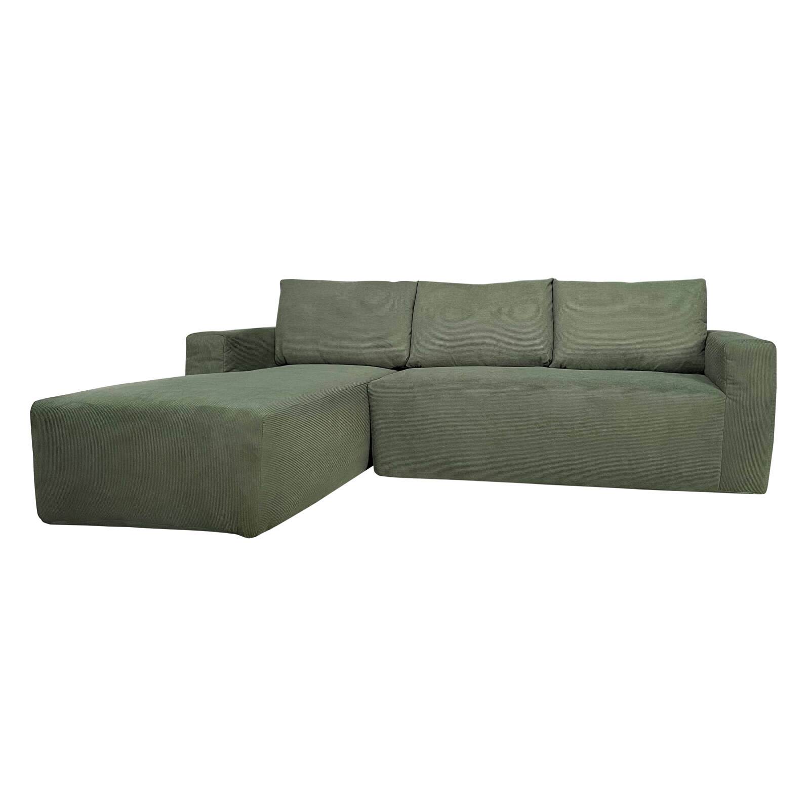 Ecksofa 4-Sitzer aus geripptem stoff mit Chaiselongue links und Kissen