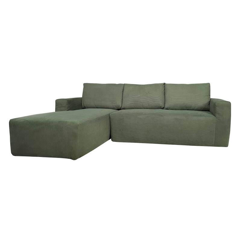 Ecksofa 4-Sitzer aus geripptem stoff mit Chaiselongue links und Kissen