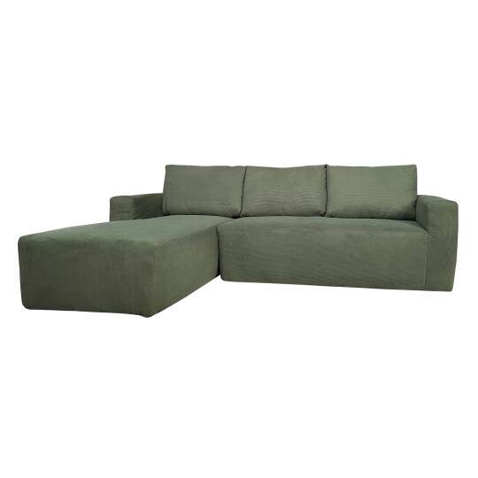 Ecksofa 4-Sitzer aus geripptem stoff mit Chaiselongue links und Kissen