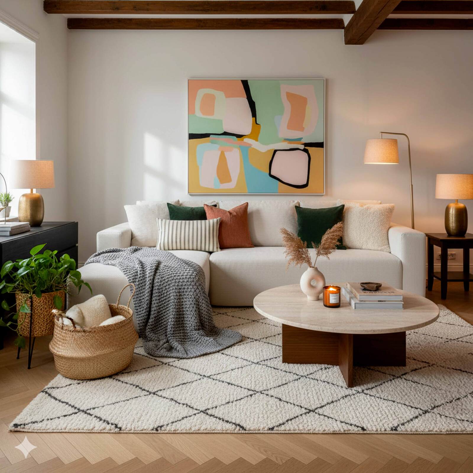 Ecksofa 4-Sitzer aus geripptem stoff mit Chaiselongue links und Kissen