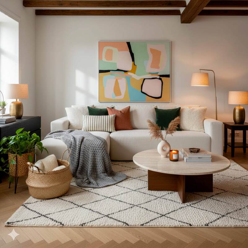 Ecksofa 4-Sitzer aus geripptem stoff mit Chaiselongue links und Kissen