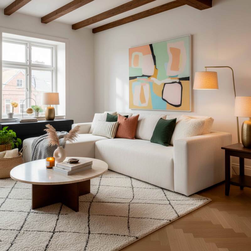 Ecksofa 4-Sitzer aus geripptem stoff mit Chaiselongue links und Kissen