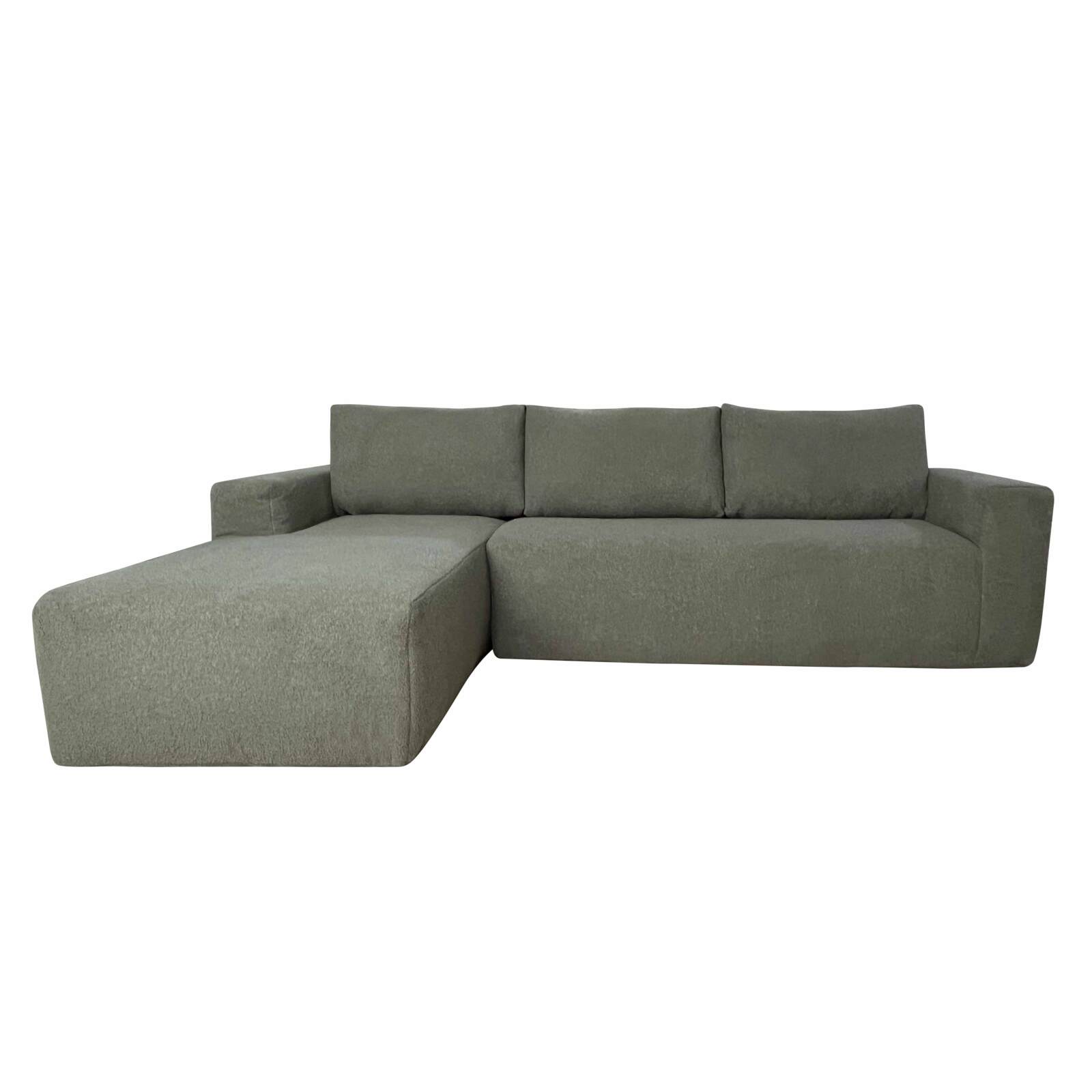 Ecksofa 4-Sitzer aus Frottee stoff mit Chaiselongue links und Kissen