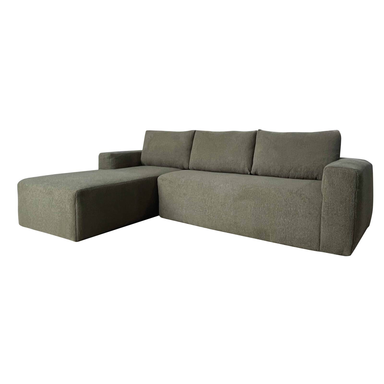 Ecksofa 4-Sitzer aus Frottee stoff mit Chaiselongue links und Kissen