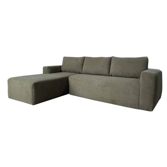 Ecksofa 4-Sitzer aus Frottee stoff mit Chaiselongue links und Kissen