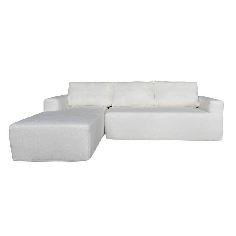 Ecksofa 4-Sitzer aus Frottee stoff mit Chaiselongue links und Kissen