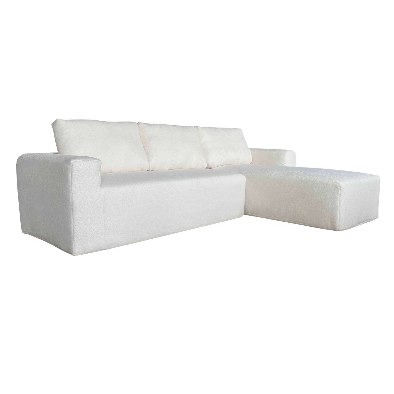 Ecksofa 4-Sitzer aus Frottee stoff mit Chaiselongue rechts und Kissen
