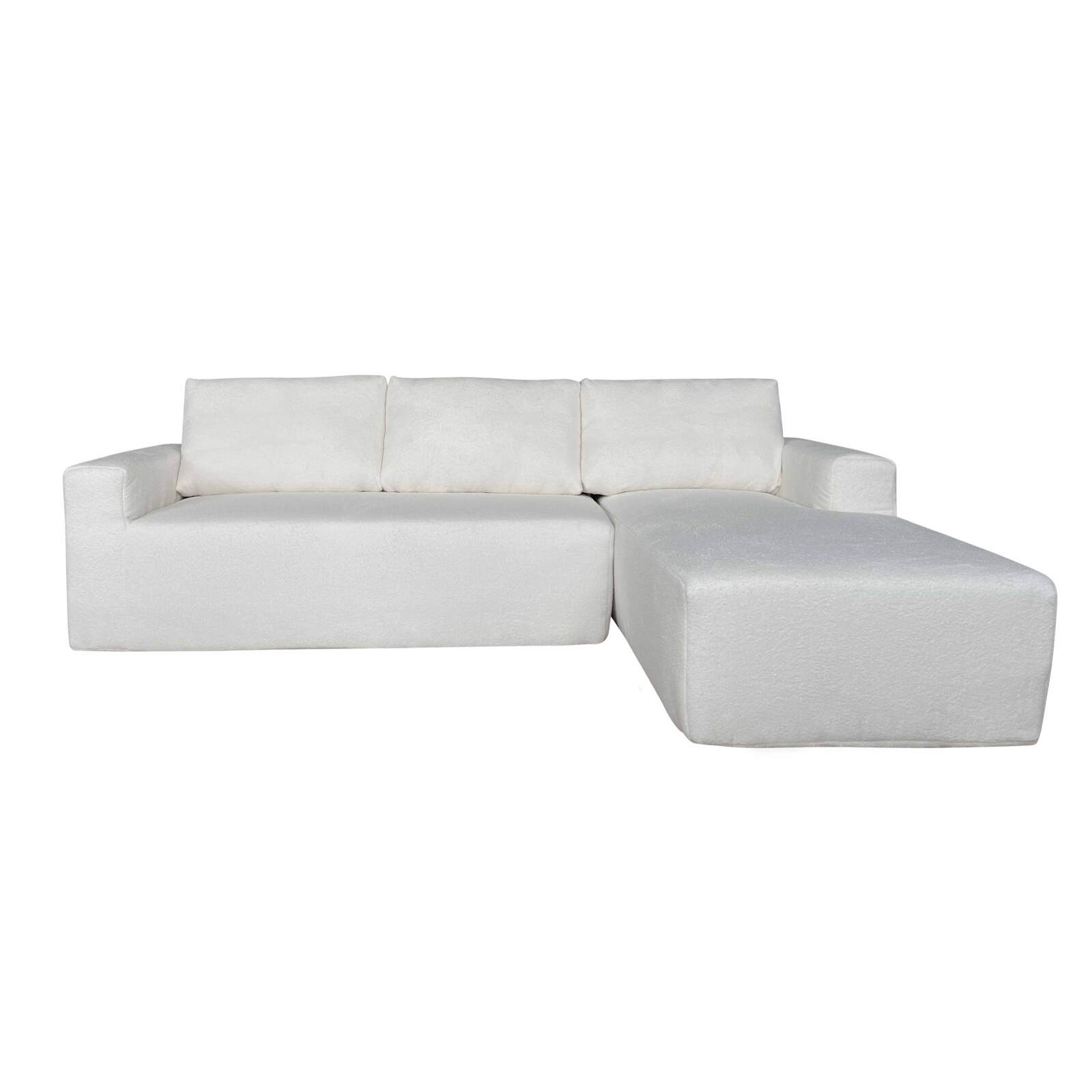 Ecksofa 4-Sitzer aus Frottee stoff mit Chaiselongue rechts und Kissen