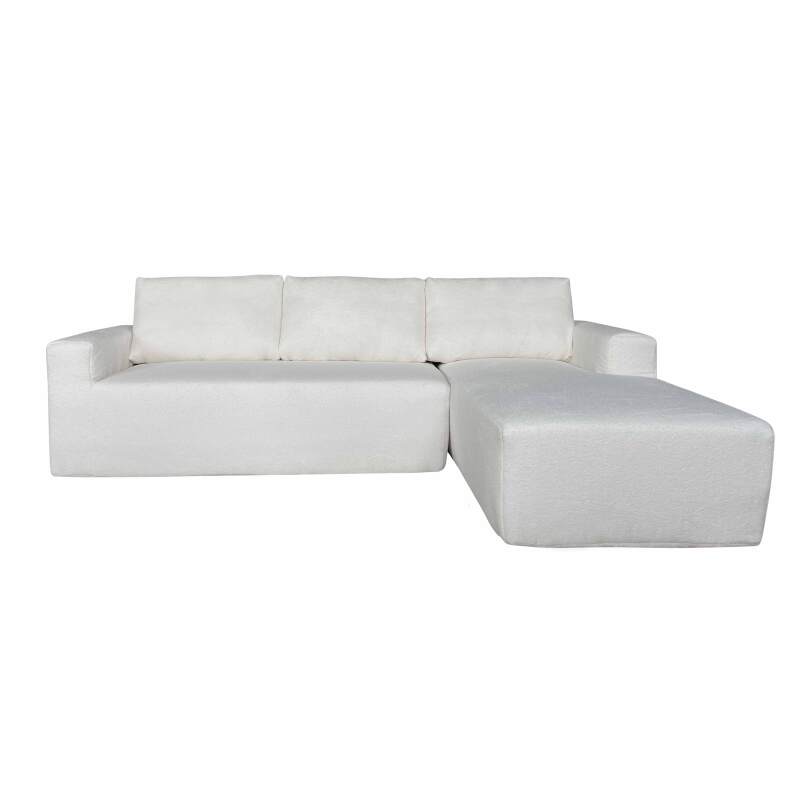 Ecksofa 4-Sitzer aus Frottee stoff mit Chaiselongue rechts und Kissen