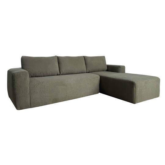 Ecksofa 4-Sitzer aus Frottee stoff mit Chaiselongue rechts und Kissen