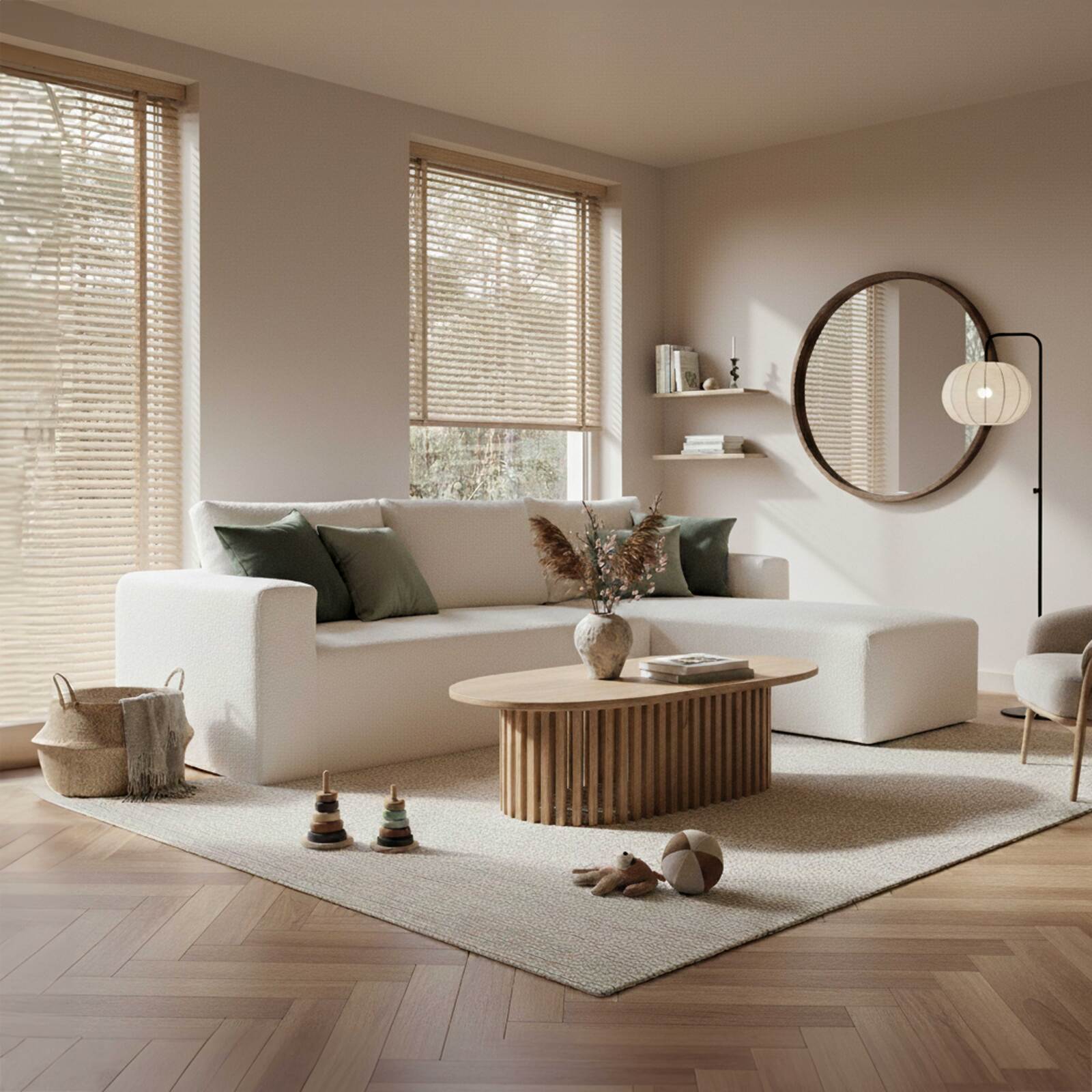 Ecksofa 4-Sitzer aus Frottee stoff mit Chaiselongue rechts und Kissen