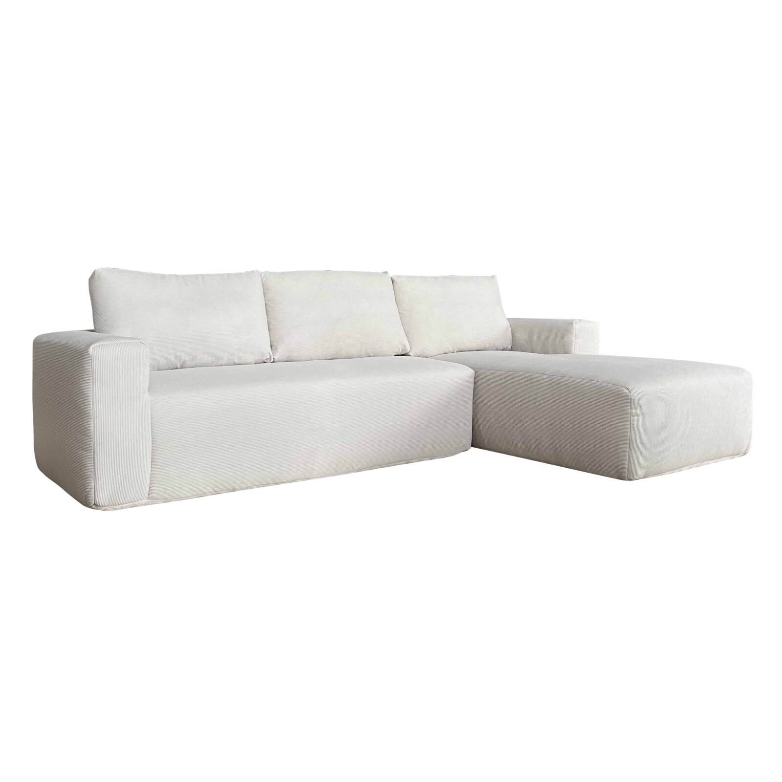 Ecksofa 4-Sitzer aus geripptem stoff mit Chaiselongue rechts und Kissen
