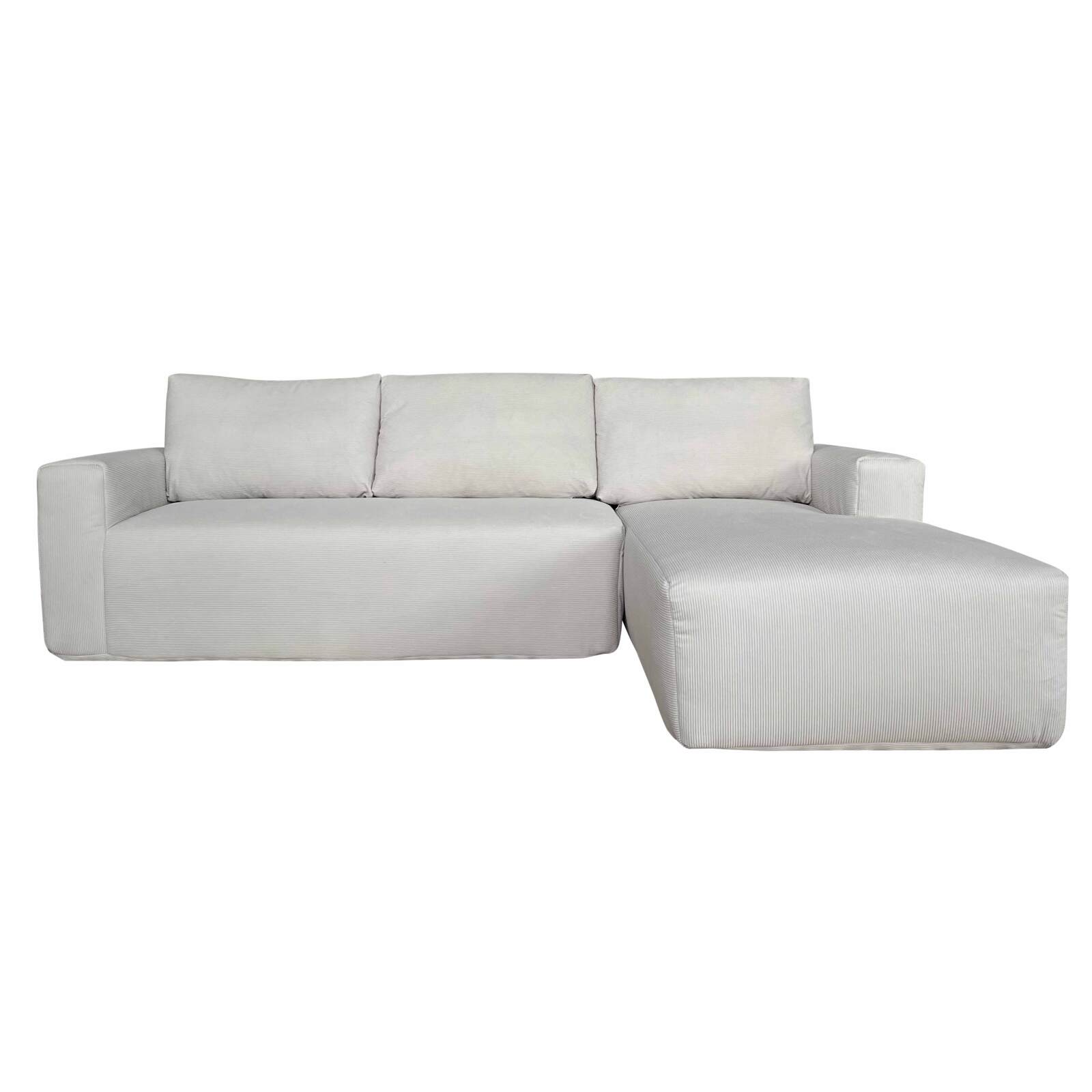 Ecksofa 4-Sitzer aus geripptem stoff mit Chaiselongue rechts und Kissen