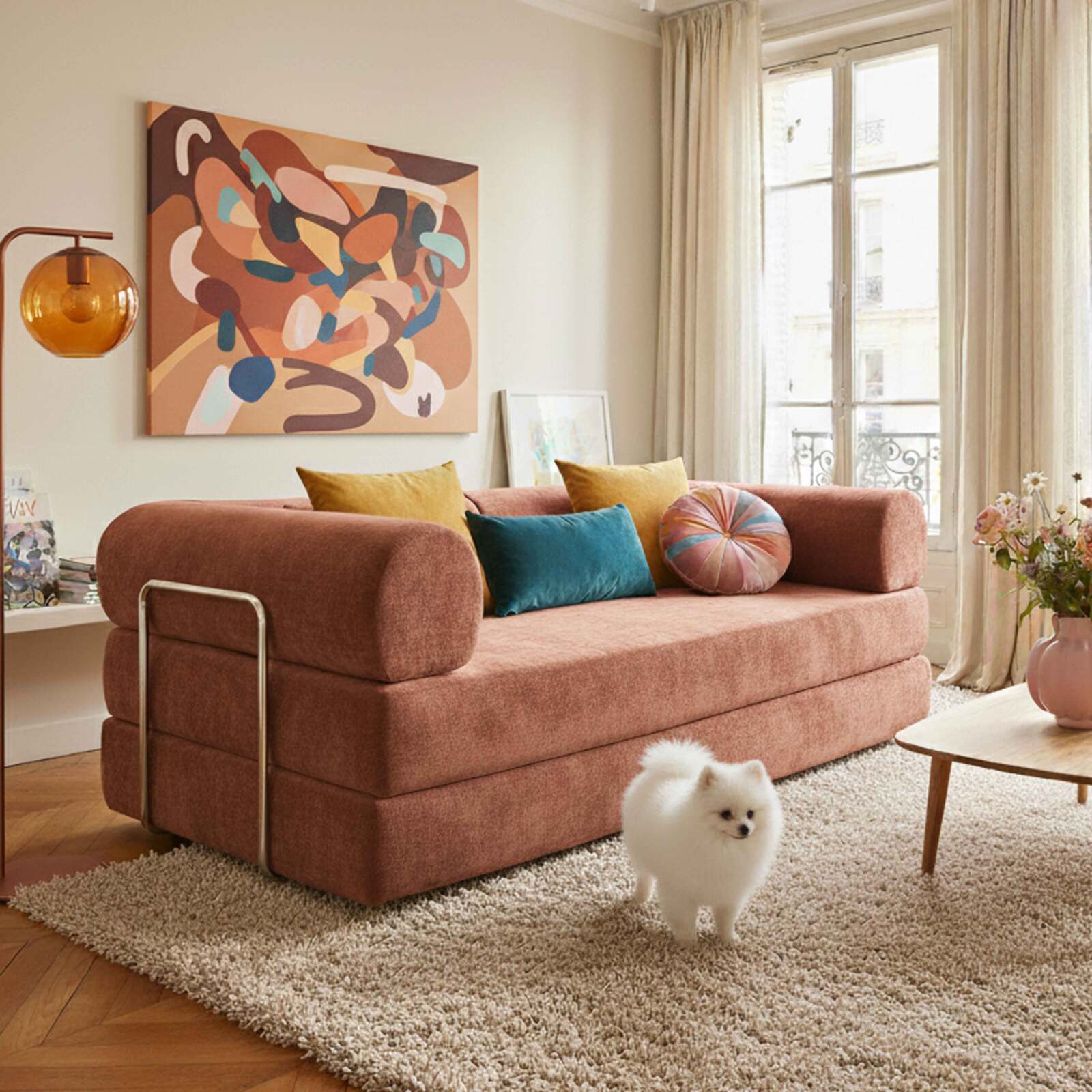 Schlafsofa 2-Sitzer-aus Stoff mit Kissen