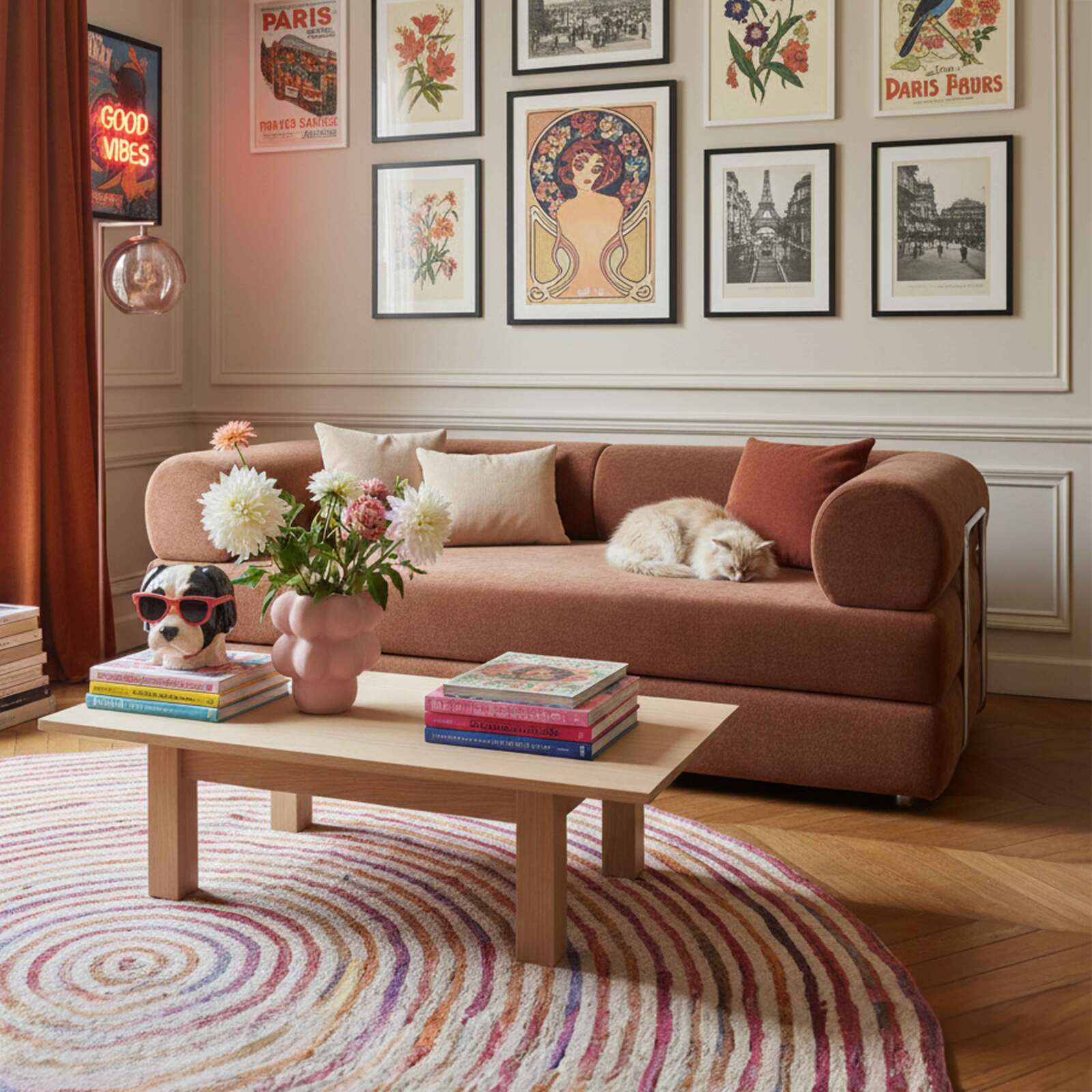 Schlafsofa 2-Sitzer-aus Stoff mit Kissen