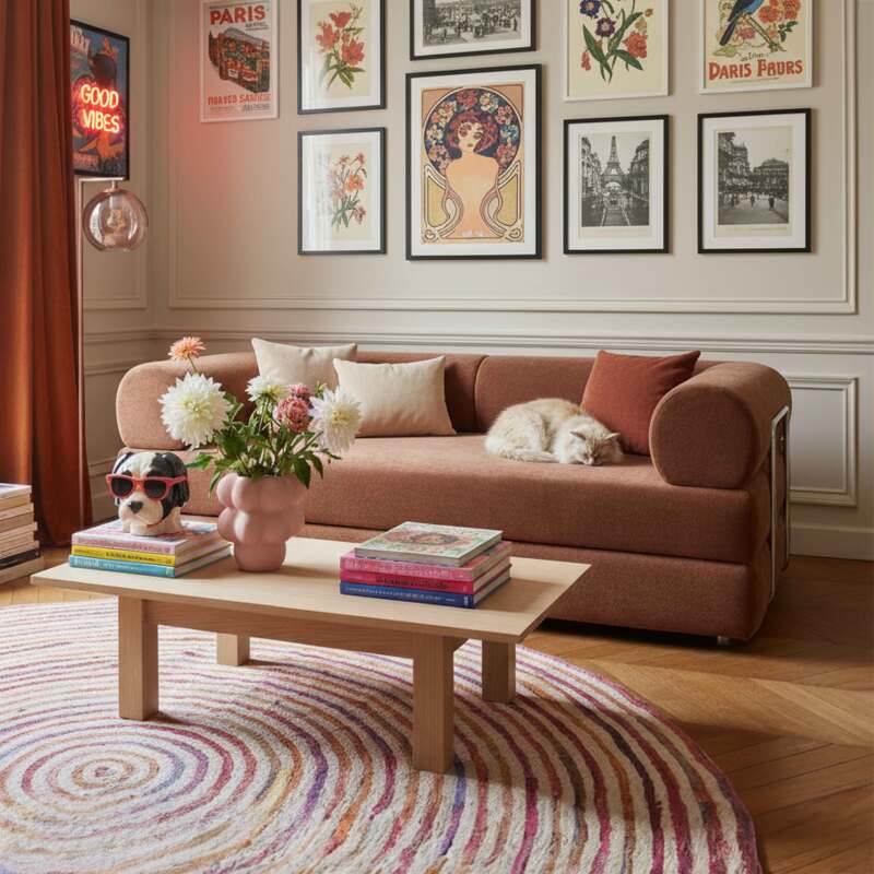 Schlafsofa 2-Sitzer-aus Stoff mit Kissen