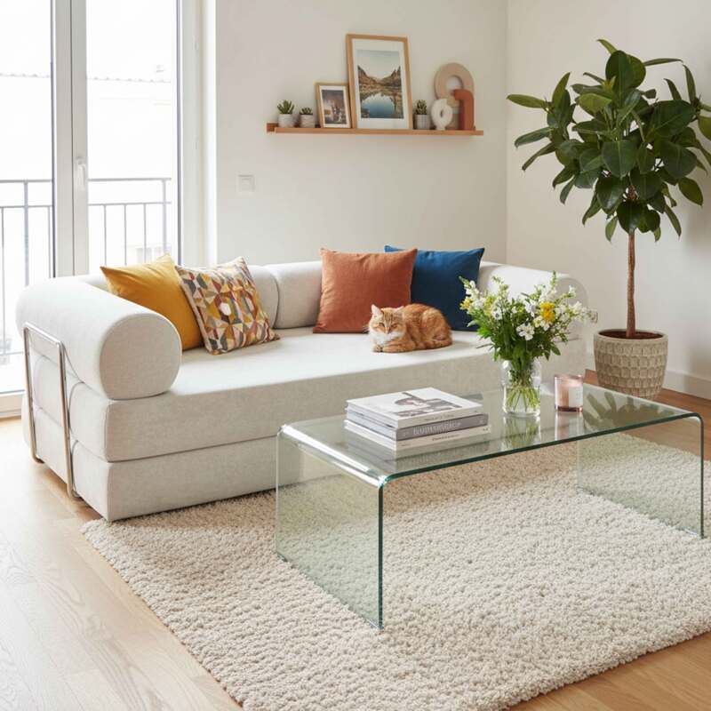 Schlafsofa 2-Sitzer-aus Stoff mit Kissen