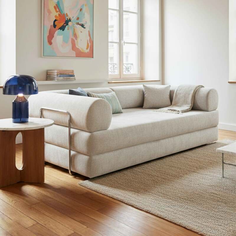 Schlafsofa 2-Sitzer-aus Stoff mit Kissen