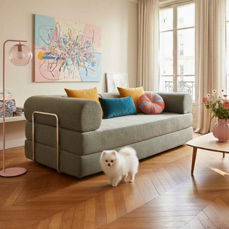 Schlafsofa 2-Sitzer-aus Stoff mit Kissen